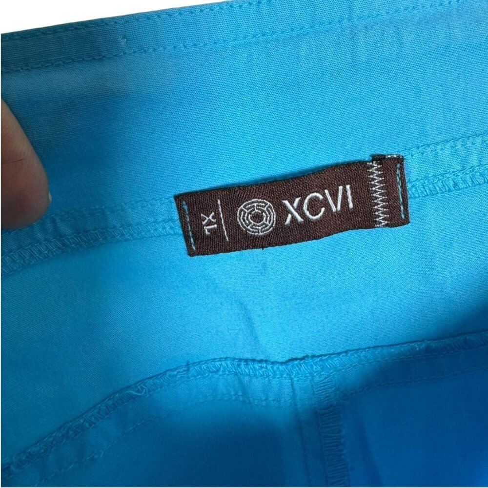 XCVI Wide-Leg Cotton Stretch Pants Turquoise Drawstring Waist Size XL - Picture 6 of 7
